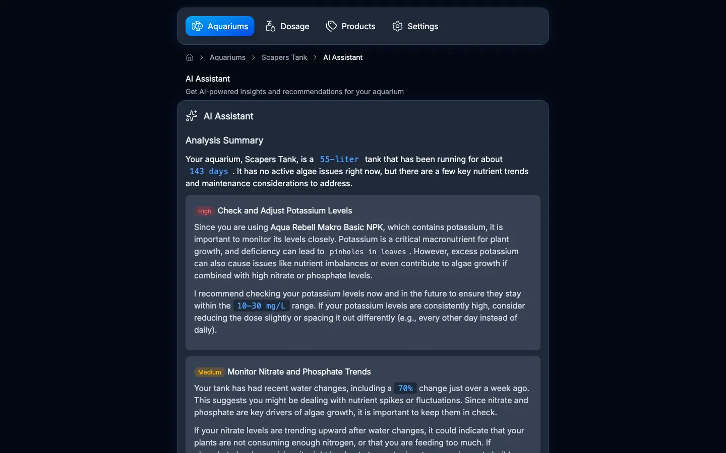 AI assistant analyzing aquarium data