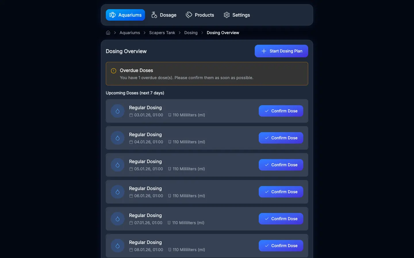Dosing schedule with daily reminders