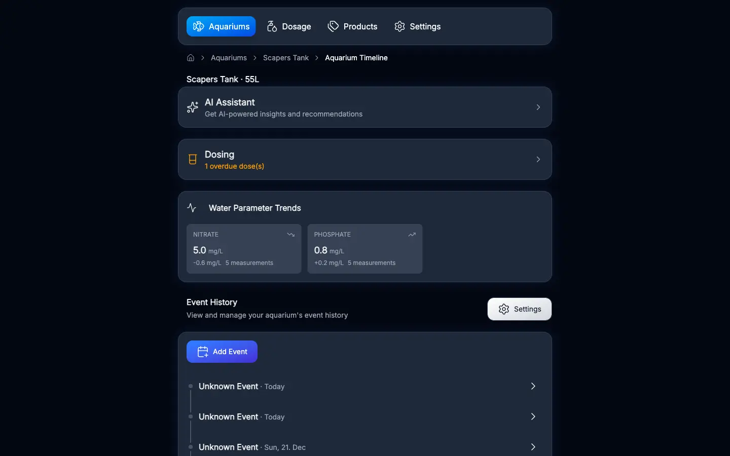 Water value recording with trend display